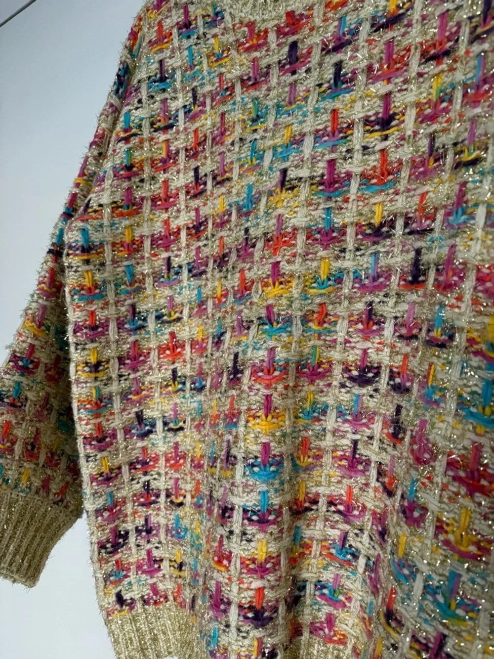Stellah Multicolor Tweed Crewneck Sweater in Beige Base - Picture 3 of 10